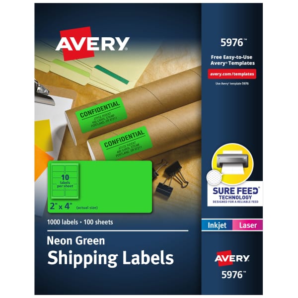 Neon Green Labels, 2" x 4", 1,000 Total